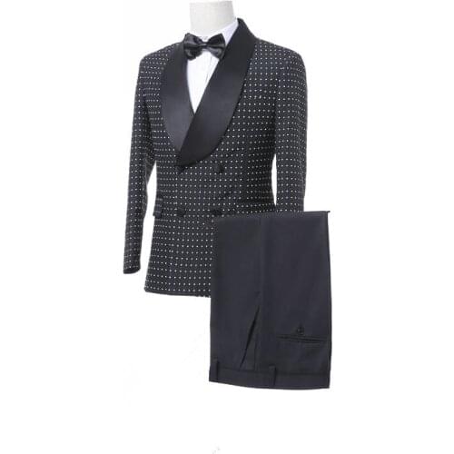 New Fashion Men Black Little Bit Double Breasted Wedding Suit Tuxedo For Men Wedding Suits Prom Formal Suits(Jacket+Pants+Tie)
