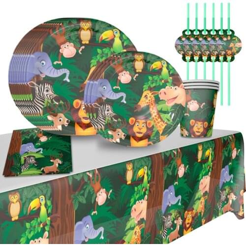 Disposable Tableware Set For Animals Birthday Jungle Party Decoration Kids Safari Party Decor Jungle Party Supplies Baby Shower