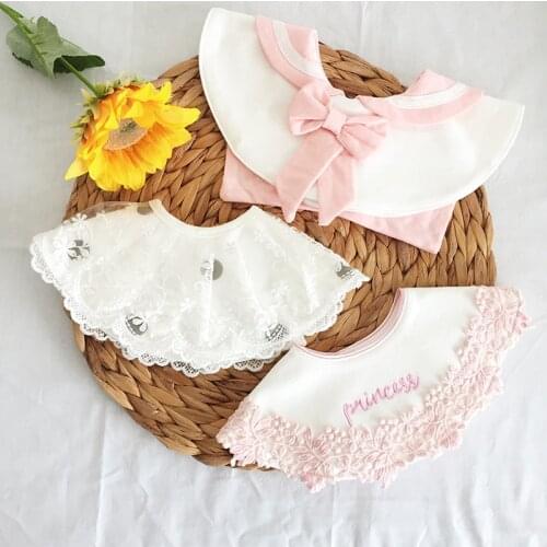 New INS Korean Baby Girls Boys Bib Cotton Cute Lace Bow Tie Infant Breastplate Newborn Baby Drooling Burp Cloths Autumn Winter