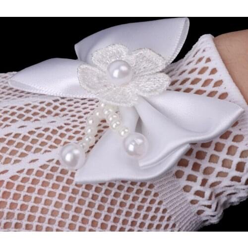 Girls Gloves Princess Mesh Dress Accessories Hollow Bow Knot Prom For Kids Bride