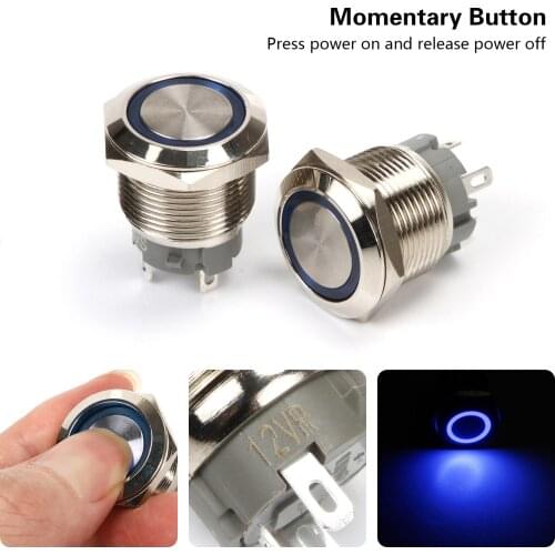 2pcs/lot 16mm Matal Momentary Latching Push Button Switch 12V 24V 220V Blue Red Green LED Eagle Eye Ring