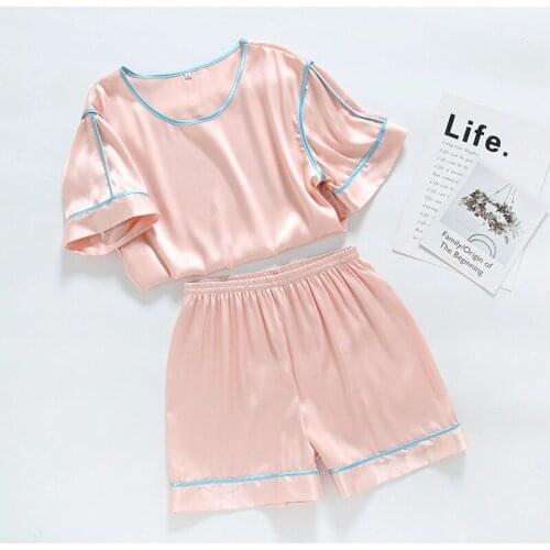 Womens Summer Short Pants Pajamas Sets Round Neck Female Short Sleeve Nightwear Pyjamas Soft Home Clothing Suit Sleepwear