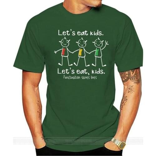Premium Grammar Humor Lets Eat Kids Punctuation Joke Shirt cotton tshirt men summer fashion t-shirt euro size
