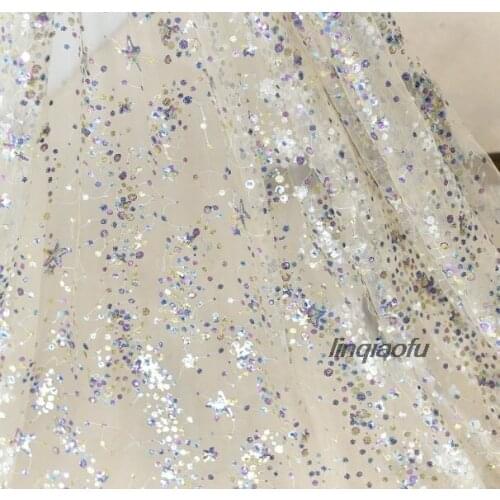 Sequin embroidery transparent mesh fabric dress dress diy material handmade decorative cloth