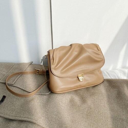 Luxury Woman Handbags Solid Color PU Leather Hand bags Women Shoulder Bag Crossbody Vintage Ruched Female Totes