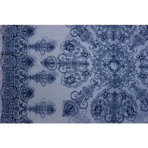 75D chiffon fabric blue totem white background Positioning printed on both sides for apparel and scarf CH1792