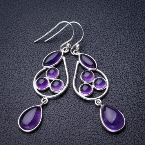 StarGems Natural Amethyst Handmade 925 Sterling Silver Earrings 2" D7145