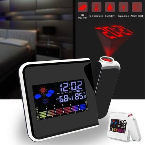 LED Digital Projection Alarm Clock Temperature Thermometer Humidity Hygrometer Desk Time Projector Calendar Table LED Clock