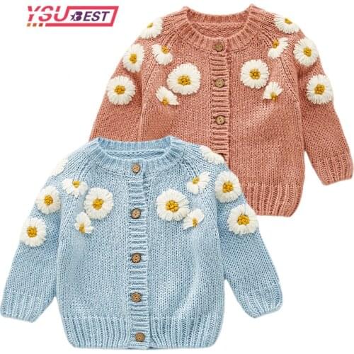 Knitted Girls Cardigan Sweater Flower Handmade Woolen Kids Knitwear For Girl Children Sweater Coat Toddler Cardigan Girl Clothes