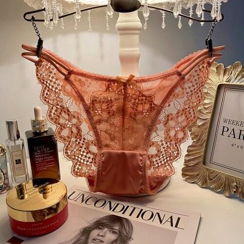 High-quality lashes lace ladies panties sweet and sexy hot pure cotton bottoming panties hollow jacquard low-waist womens pant