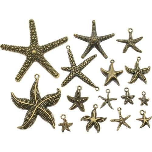 WYSIWYG 40g Antique Bronze Color Zinc Alloy Random Mix Styles Starfish Charms DIY Handmade Craft For Jewelry Making