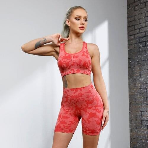 Adapt Camo Seamless Shorts Sets For Women Summer Sleeveless Sportwear Gym Clothing Racerback Sports Bra 2 Piece Outfits Yoga Set