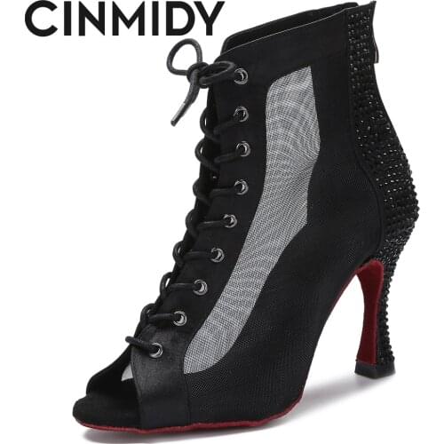 New Latin Dance Boots Salsa Tango Pole Dance Shoes For Women Sexy Belly Dance Shoes Professional Ballroom High Heels CINMIDY