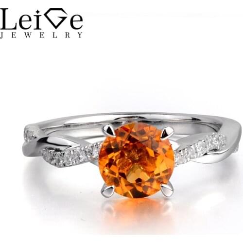 Leige Jewelry Genuine Yellow Color Citrine Fine Gemstone Round Cut Wedding Encircle Rings 925 Sterling Silver