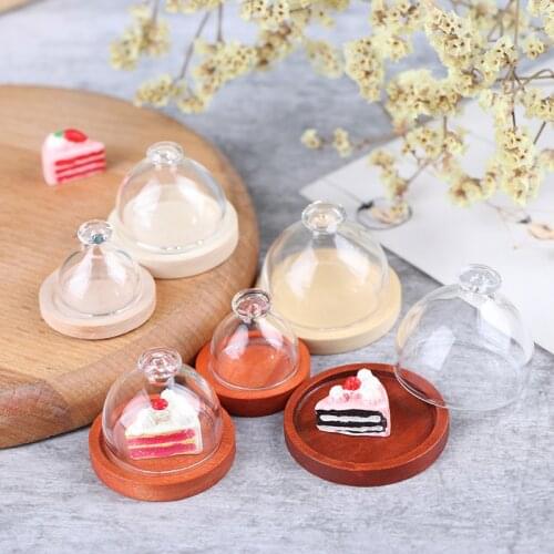 1:12 Miniature Dollhouse Clear Cake Display Plate Stand Snack with Lid Cover For Dollhouse Decoration