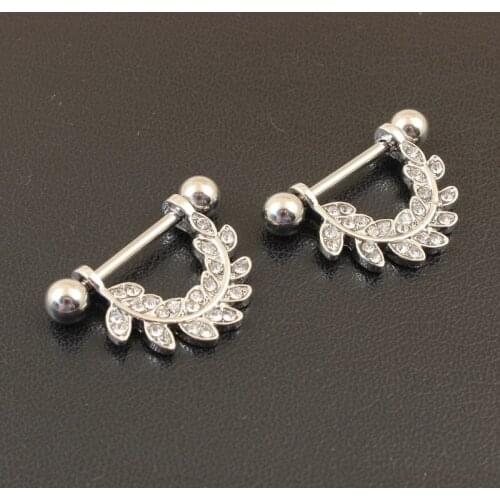 1 Pair New Fashion Sexy Stainless Steel Rhinestone Leaf Nipple Ring for Women Body Piercing Jewelry