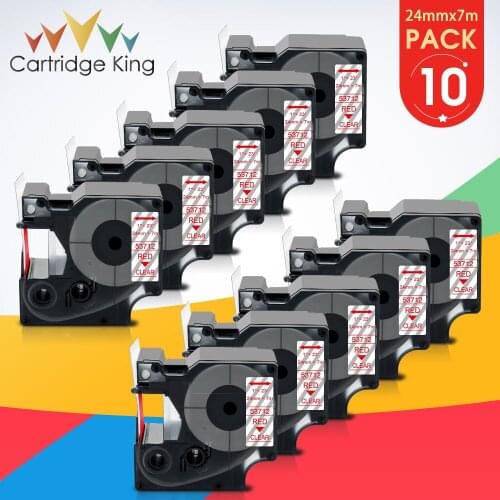 10PK Compatible for Dymo D1 24mm Label Red on Clear 53712 Cartridge Ribbon fit for Dymo Maker LabelWriter 450 Duo Label Printer
