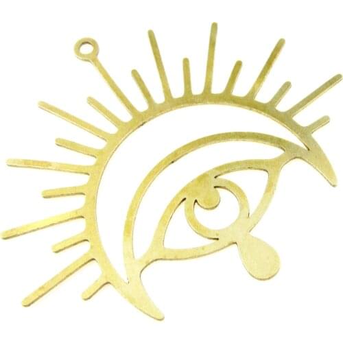 Brass earring charm Brass sun moon eye pendant 49x41x0.8mm Brass necklace findings -2pcs R1483