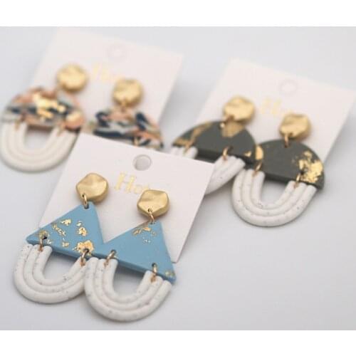 2021 Fashion Handmade Polymer Clay Earrings Geometric Drop Dangle Pendant Elegant Vintage Ethnic Multi Color Statement Earrings