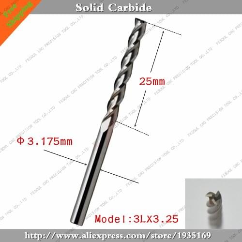 3.175mm*25mm,10pcs,Free shipping 3 Flutes End Mill,CNC milling Cutter,Solid carbide woodworking router bit,PVC,MDF,Acrylic,wood