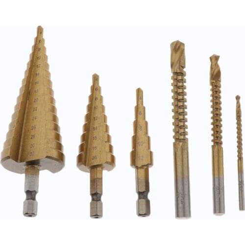 6pcs Cone Step Drill Bit Punching Hole Cutter Bit Set For Crafts Woodworking