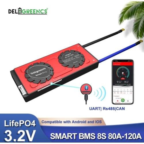 Smart BMS 8S 80A 100A 120A with UART 485 Bluetooth APP 24v LiFePO4 Battery Pack RV 3.2V rated cells
