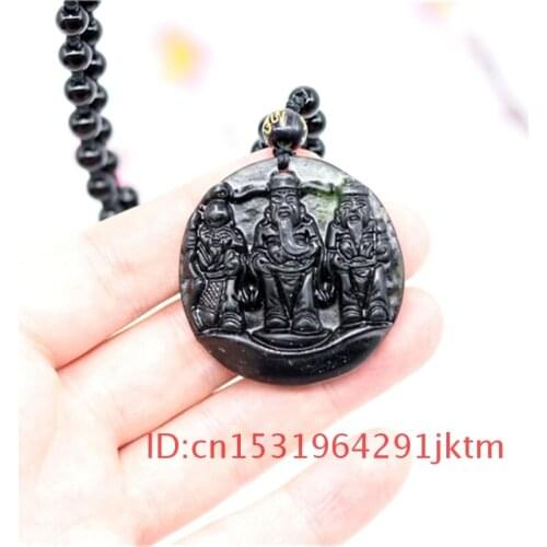 Jade Accessories fortune Natural Chinese Green for Amulet Carved Black Jewelry Gifts Men of Necklace God Charm Obsidian Pendant
