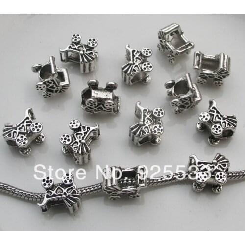 Free shipping 50pcs 13x11mm antique silver baby car shape big hole charms fit European snake bracelet jewelry DIY