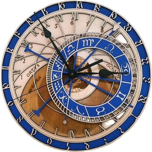 Large Wood Wall Clock Vintage Prague Observatory Living Room Quartz Clock European Retro Great Art Wall Watch Reloj Decor SC362