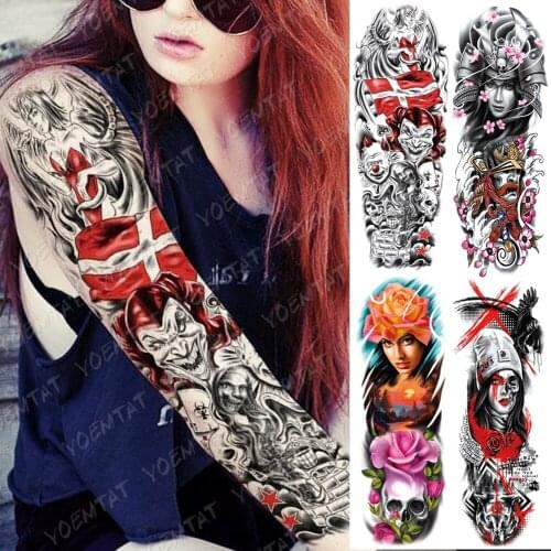 Large Arm Sleeve Tattoo Devil clown Geisha Samurai Waterproof Temporary Tatto Sticker Poker Stars Body Art Full Fake Tatoo Women