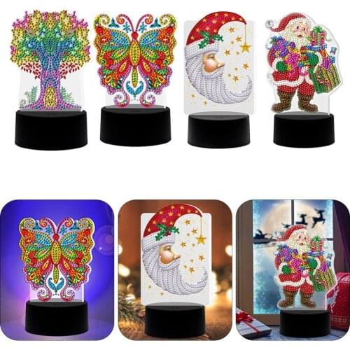 DIY Christmas Tree Santa Claus Diamond Painting Dly LED Light Embroidery Home Night Lamp Needlework Cross Stitch Christmas Gift