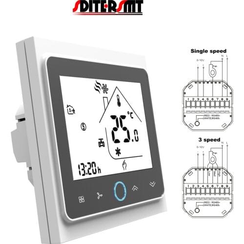 Single Speed/Three Speed 2-Pipe Thermostat Temperature Controller for 0-10V Proportional Valve/Fan Cool Heat By RS485 24V/220V