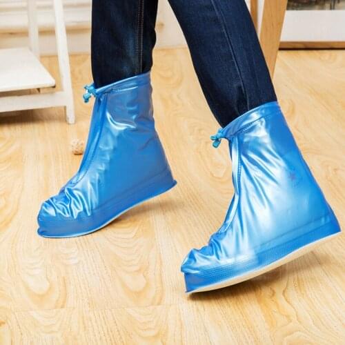 USHINE quality durable waterproof thick plastic disposable rain covers for shoes high-top non-slip rainproof shoe covers