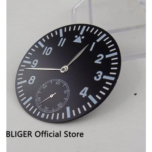 Classic 38.9mm Black Sterile Dial+Stainless Steel Watch Hands Fit For ETA 6498 Hand Winding Movement D7