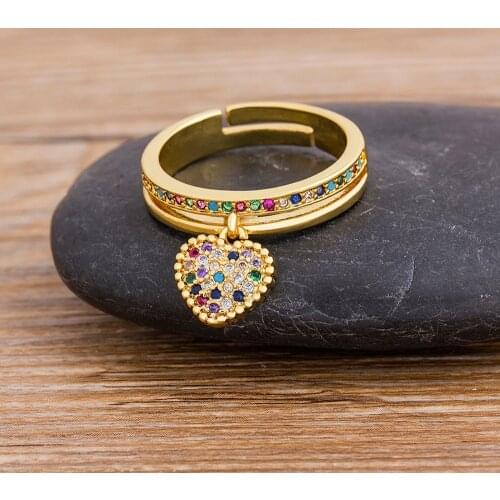 New Trendy Crystal Romantic Heart Engagement Opening Rings For Women Zircon Cubic Elegant Adjustable Ring Female Wedding Jewelry