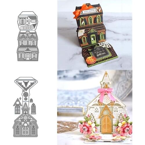 Oversize Castle Church Building Metal Cutting Dies Shape Scrapbooking Craft Die Cut Stencil Card Make Mould Sheet Decor Template
