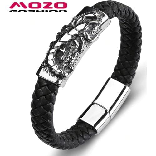 Fashion Trendy Men Scorpions Leather Stainless Steel Simple Bracelets Male Collocation Punk Cuff Jewelry PS2134