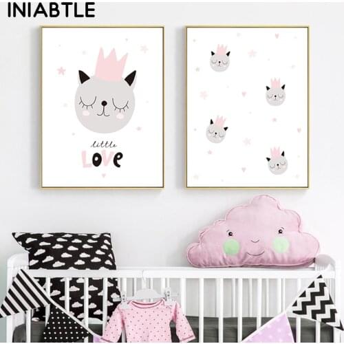 Kawaii Kitty Nursery Wall Art Canvas Poster Print Lovely Sweet Cat Heart Painting Decoration Picture Nordic Kids Baby Room Decor
