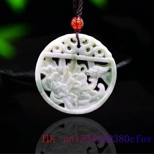Jade Flower bird Pendant Necklace Women Fashion Chinese Amulet Charm Carved Natural Gifts Green Double-sided Jewelry