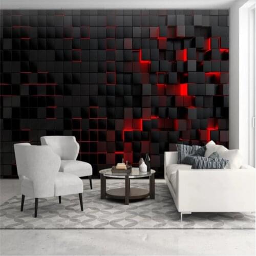 Custom Modern Technology Wallpapers for Living Room Wall Paper 3D Red Light Shining Black Cubes Wall Mural Wallpaper Home Decor