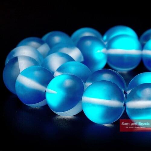 Wholesale Austria Synthesis Glitter Blue Crystal Moonstone Beads For Bracelet Necklace Making 6/8/10/12 mm Strand 15