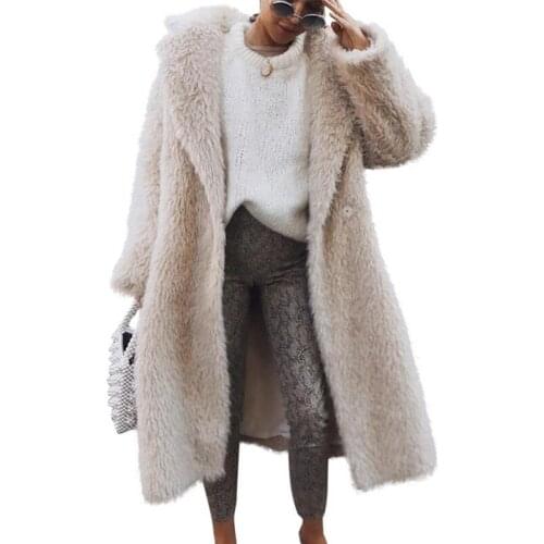 Plush coat womens lamb wool warm pure color long coat women ladies cotton fleece coat trench winter clothes women