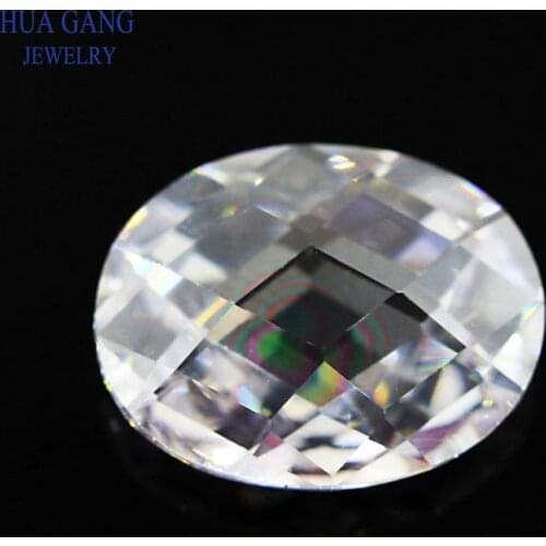 With Double holes White CZ Stone Oval Shape Double Checkerboard Synthetic Gems Cubic Zirconia Size 3x5~13x18mm Free Shipping