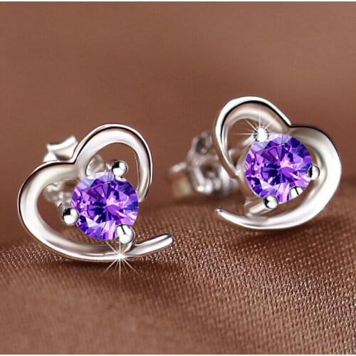 S925 Silver Stud Earrings For Women CZ Zircon Crystal Heart Earing Brincos Femme Korea Wedding Bridal Jewelry Accesories Bijoux