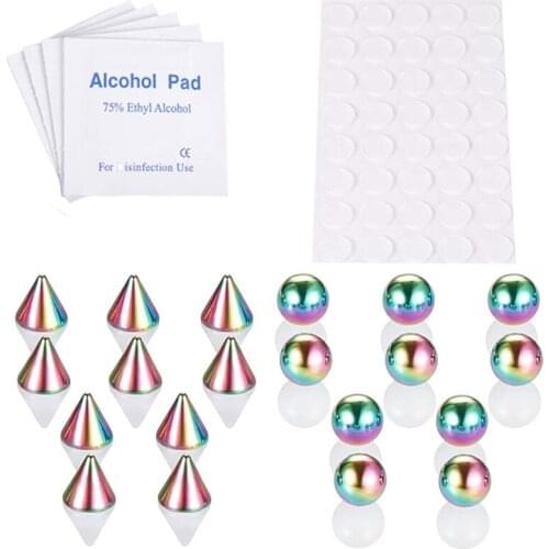 Stainless Steel Fake Piercing Stud Set Fake Nose Stud Eyebrow Lip Piercing Non Piercied Earring Stud with Sticker Alcohol