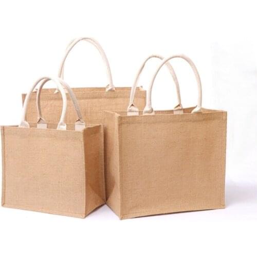 Burlap Bag with Laminated Interior and Soft Cotton Handle, Women Shopping Grocery Bags, Bridesmaid Gift Bag