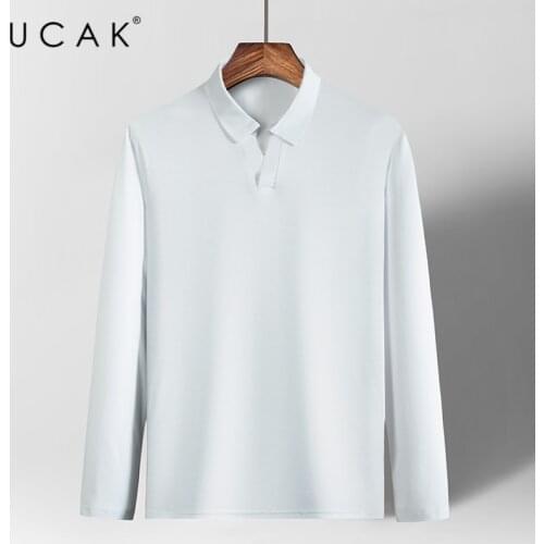 UCAK Brand Pure Cotton Solid Color Turn-down Collar T Shirt Men Clothes Spring Autumn Classic Streetwear Casual T-Shirt U5293