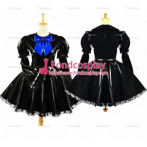 Sexy Sissy Maid Dress Gothic Lolita Punk Black Pvc Lockable Uniform Cosplay Costume Custom-made[G613]