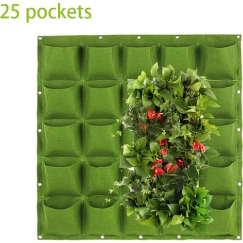 25 Pockets Vertical Garden Wall Hanging Planting Bags Green Pockets Plant Grow Bag Planter Vegetable Living Flower Pot