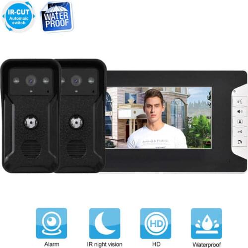 7" Wired Video Doorbell 1 Monitor 2 Cameras Door Phone Intercom Night Vision Home Entry Smart Security Doorbell Kit